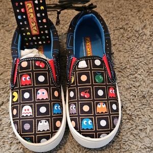 Pac-Man Kids Slip-On Sneakers in Black with Multicolor Graphic Icons
